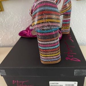 Rhinestone 3”multicolor Betsey Johnson block heel.